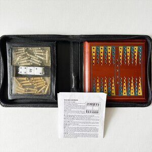 Travel Backgammon Set Portable Board Game Mini Portfolio Zippered Case 6"
